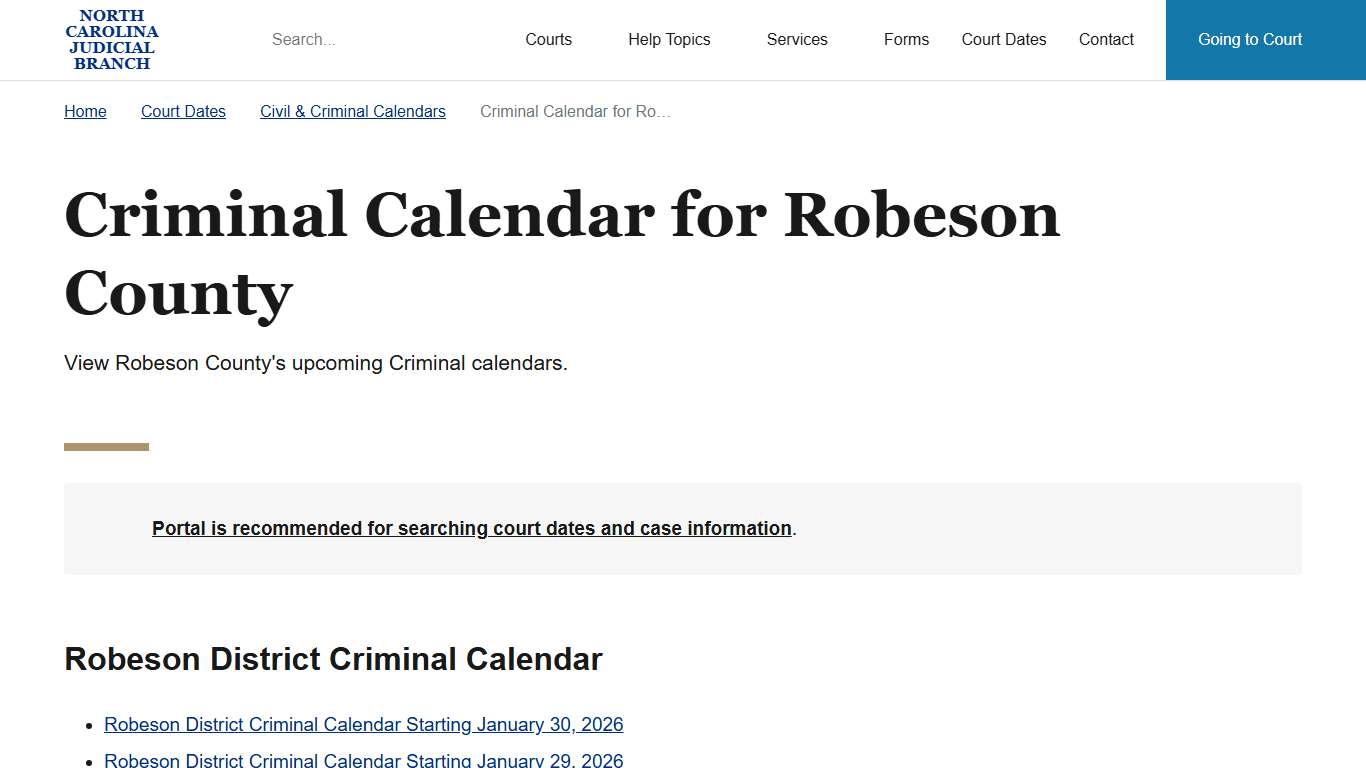 NC Judicial Branch Civil and Criminal Calendars