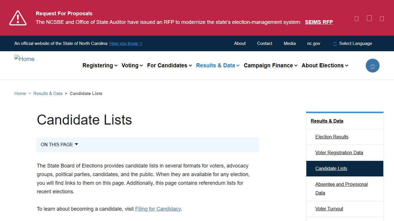 Candidate Lists NCSBE